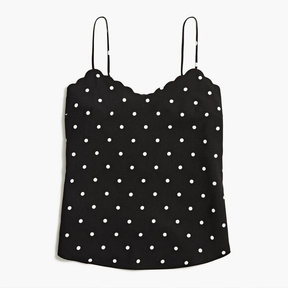 J. Crew Polka Dot Sleeveless Scalloped Cami Tank Top Black/White BI153 Size 4 - Picture 3 of 12